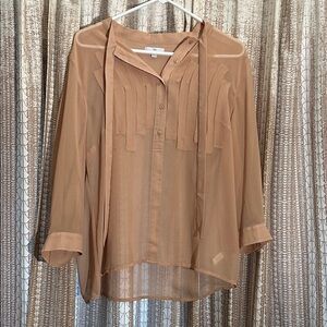 GAP Tan Women's Blouse with Tie-Neck